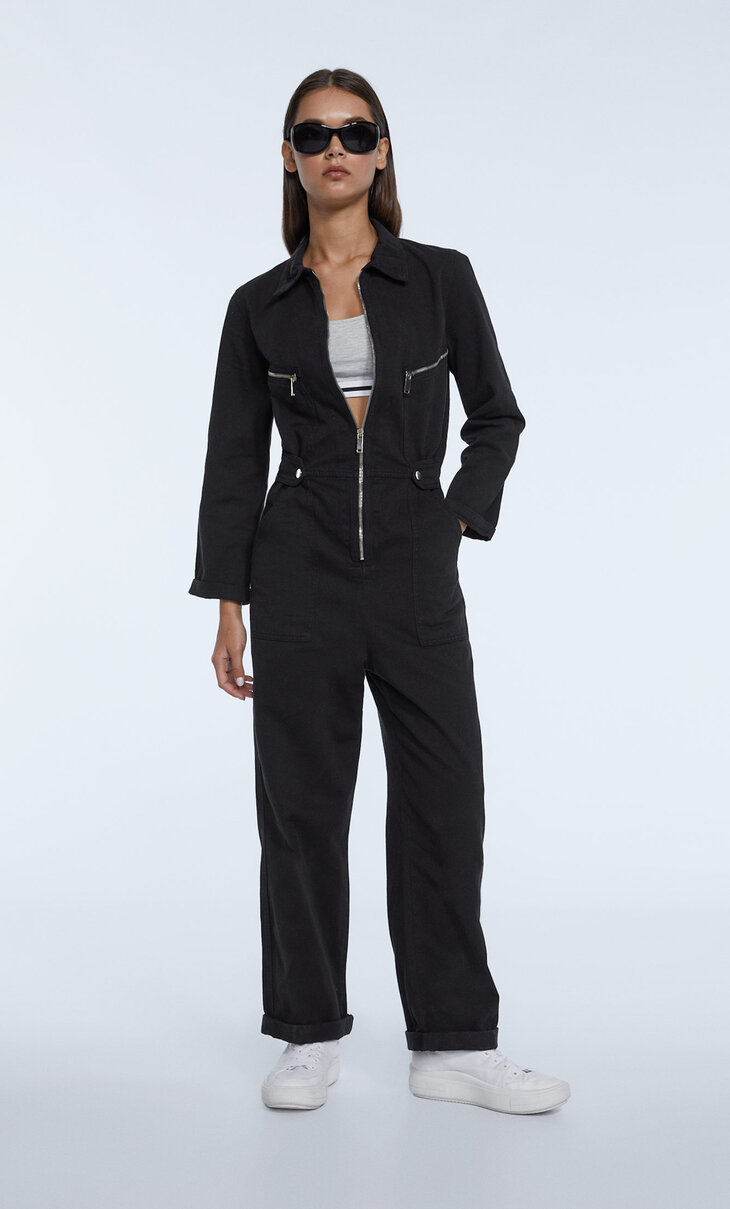 Twill jumpsuit with snap buttons - Women's fashion | Stradivarius United Kingdom