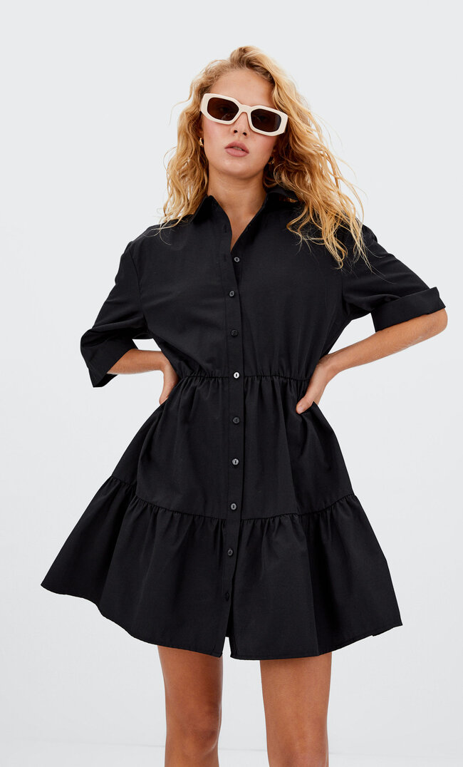 

Stradivarius Robe Courte En Popeline Manches Courtes Noir M