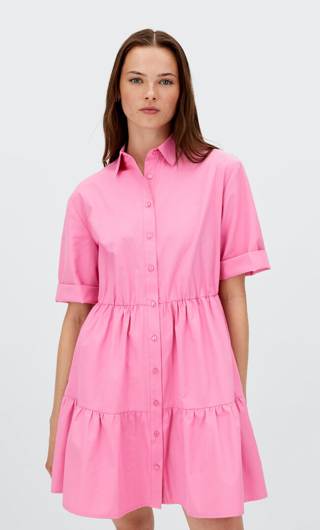 

Stradivarius Robe Courte En Popeline Manches Courtes Rose Bonbon Xl