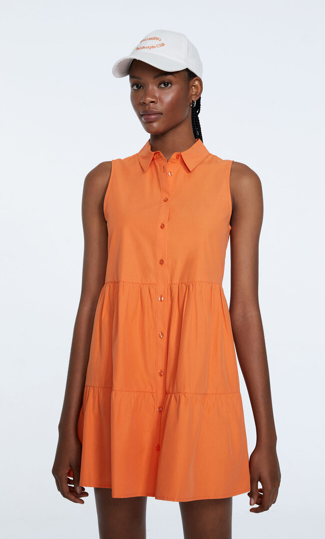 Stradivarius Ärmelloses Hemdkleid Orange Xs