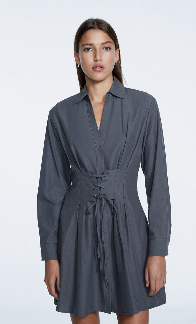 

Stradivarius Kurzes Kleid Mit Schnürung Und Corsage Graumeliert Xs