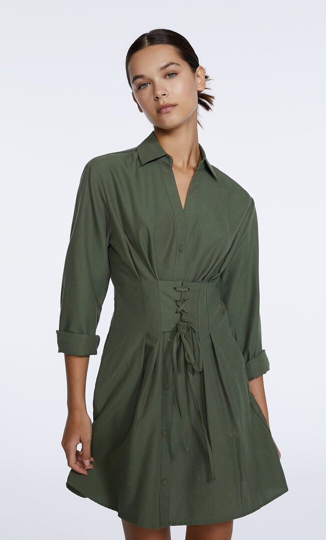 

Stradivarius Kurzes Kleid Mit Schnürung Und Corsage Khaki Xl