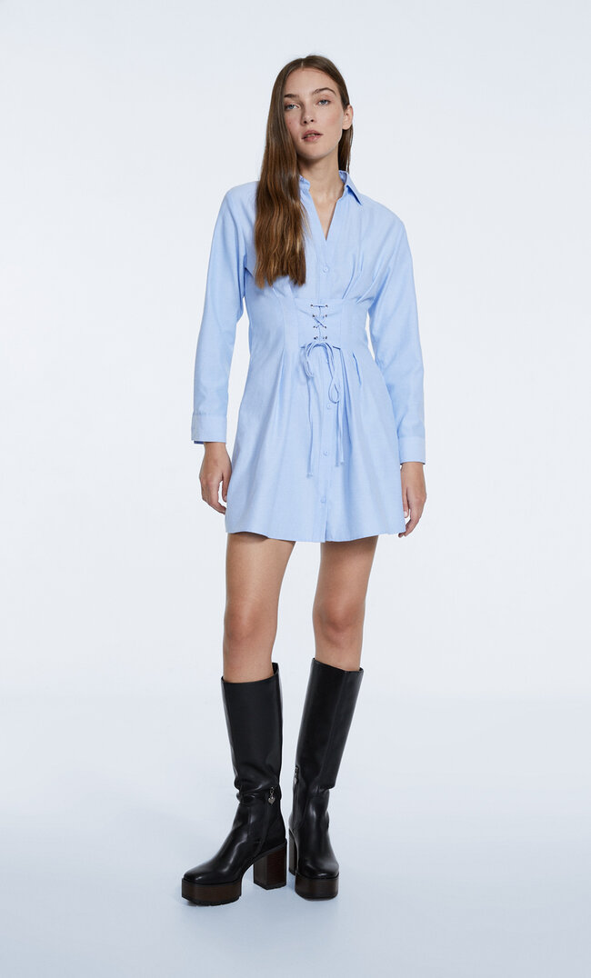 Stradivarius Robe Corset Courte Bleu Ciel L