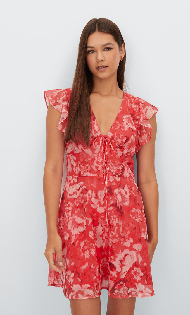 

Stradivarius Kurzes Kleid Mit Schnürung Rot S