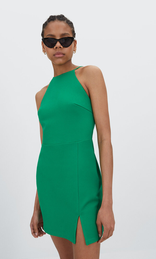 

Stradivarius Robe Courte À Encolure Américaine Vert M