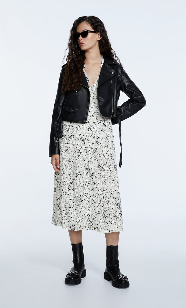 

Stradivarius Robe Chemise Midi Imprimée Écru Xs