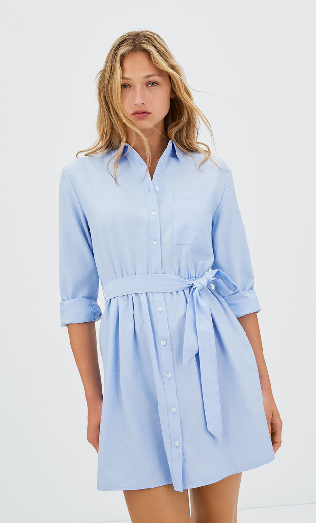 

Stradivarius Koszulowa Sukienka Mini Typu Oxford Błękitny M
