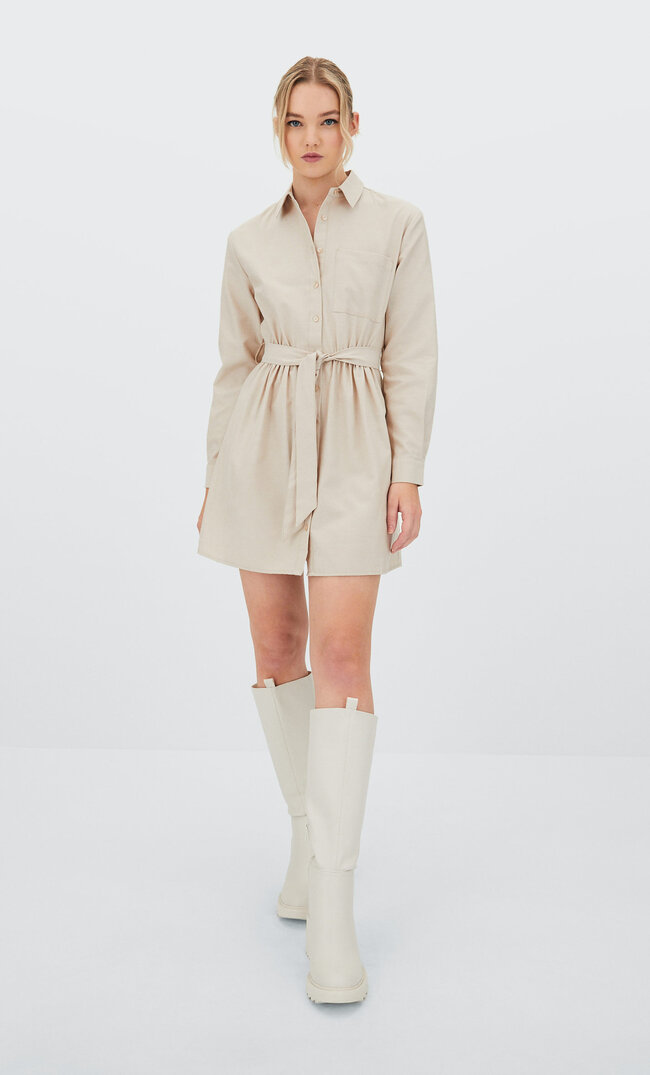 

Stradivarius Kurzes Oxfordkleid Steingrau Xs