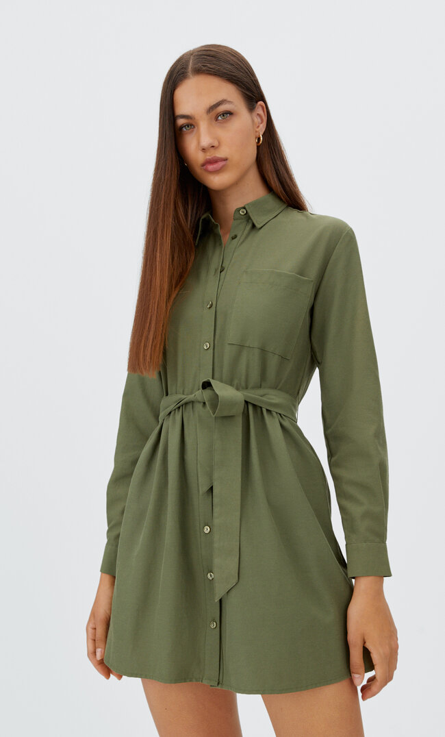 Stradivarius Robe Courte Oxford Kaki Xl