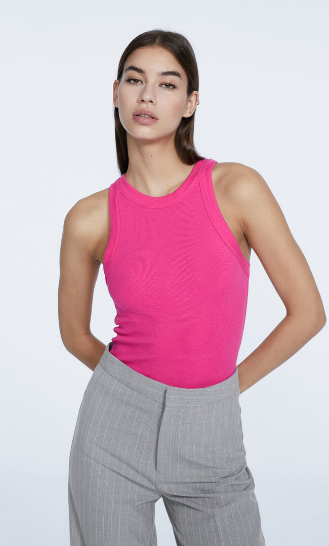 

Stradivarius Débardeur Dos Nageur Basique Rose Fluo Xs