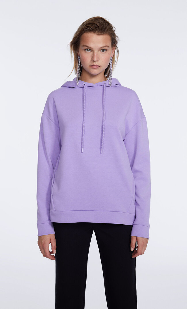 Stradivarius Bluza Basic Z Kapturem Liliowy S