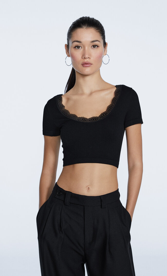 

Stradivarius Ballerina-Shirt Mit Spitze Schwarz L