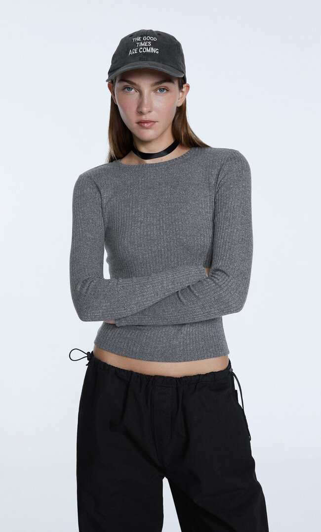 

Stradivarius Ażurowa Koszulka Basic Ciemnoszary Xs