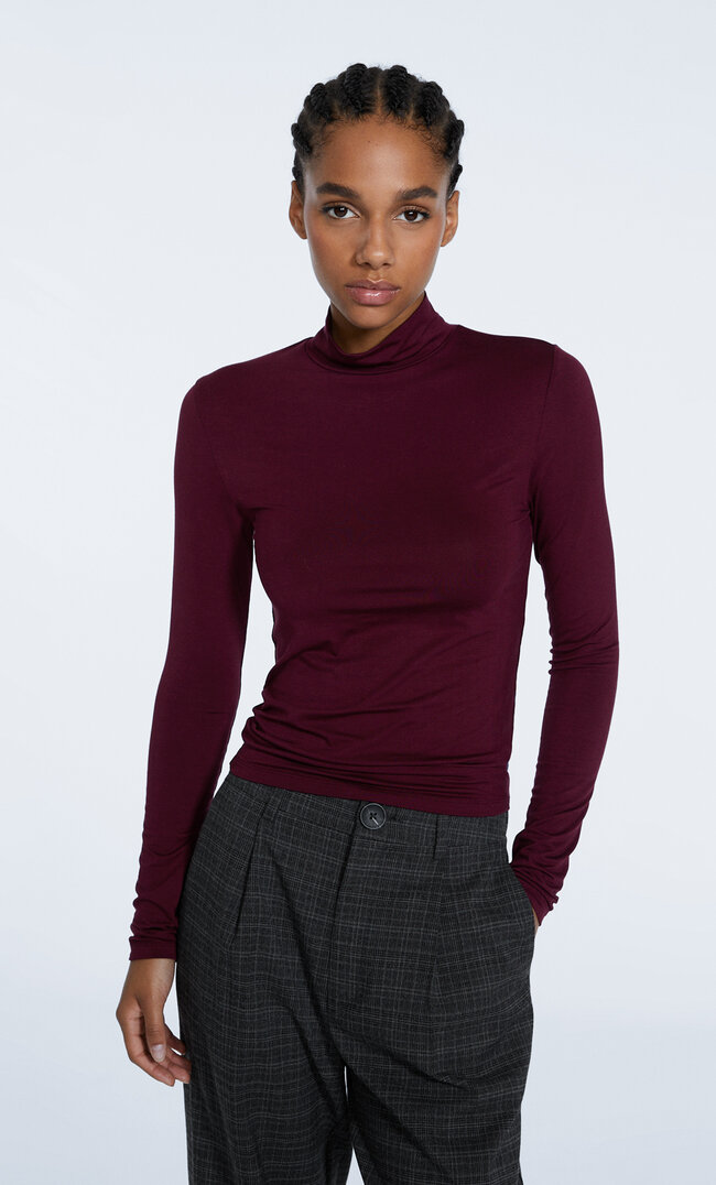 

Stradivarius Langarmshirt Mit Rollkragen Granatrot S