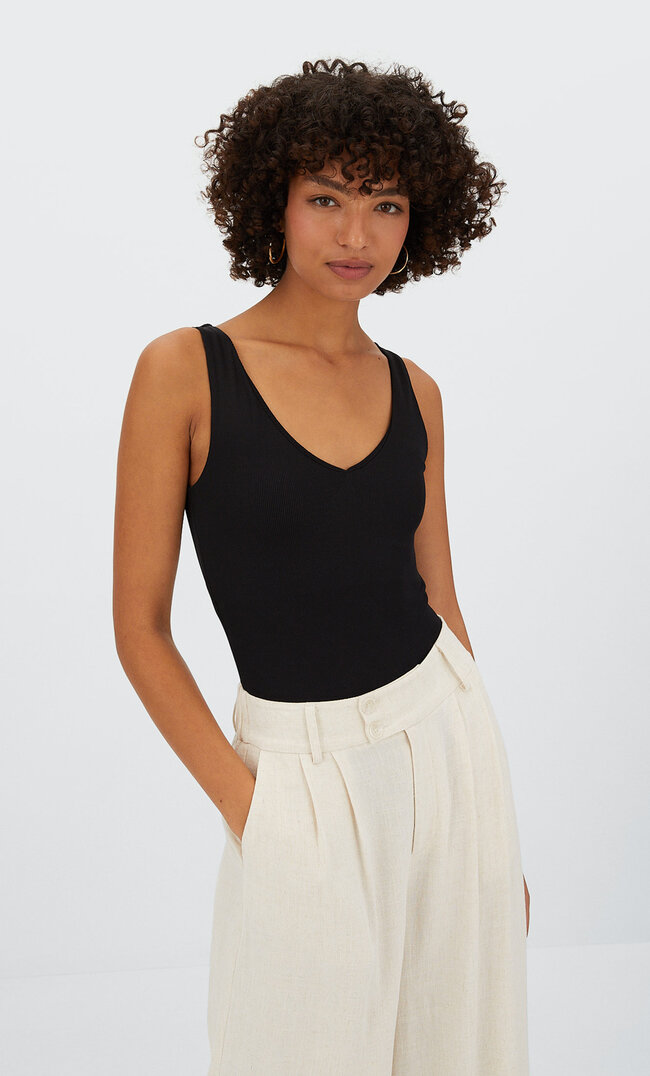 

Stradivarius Body Z Dekoltem W Serek Czarny Xl