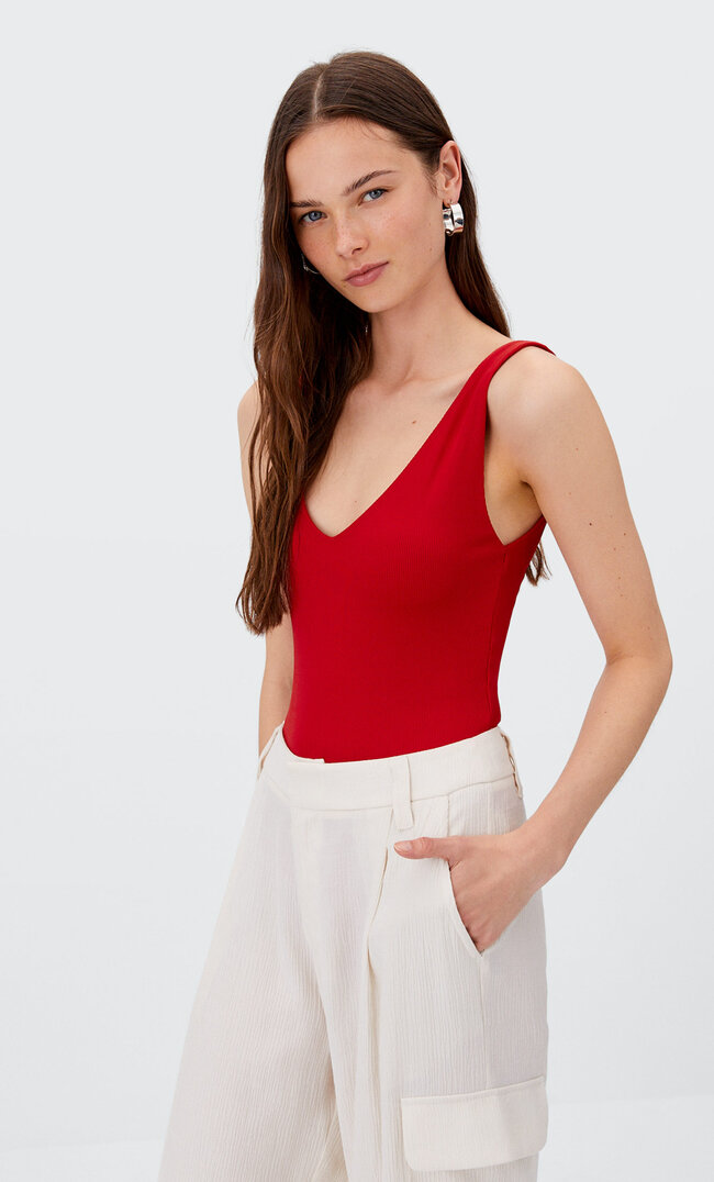 Stradivarius Body Col En V Rouge Xl