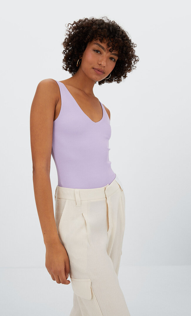 

Stradivarius Body Z Dekoltem W Serek Liliowy S