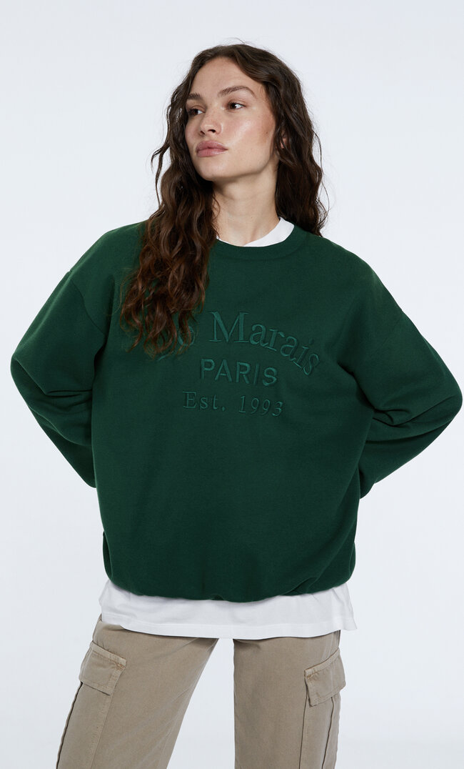 

Stradivarius Oversize-Sweatshirt Mit Stickerei Flaschengrün M