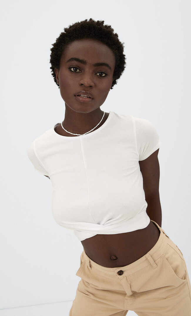 

Stradivarius Crop Top Croisé Blanc M