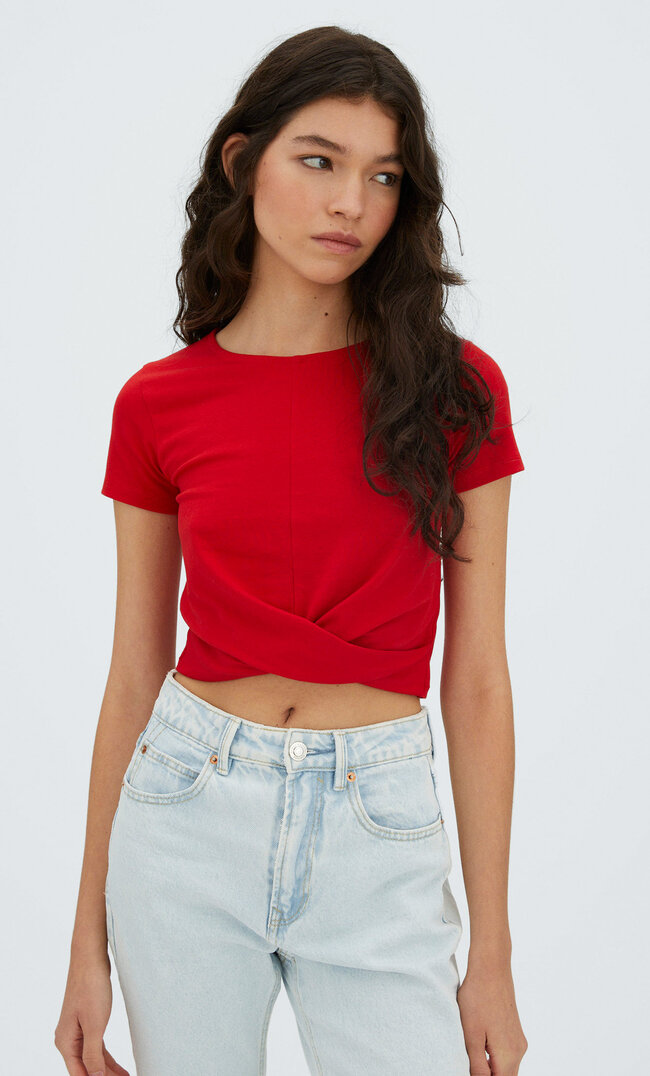 Stradivarius Crop Top Croisé Rouge Xs