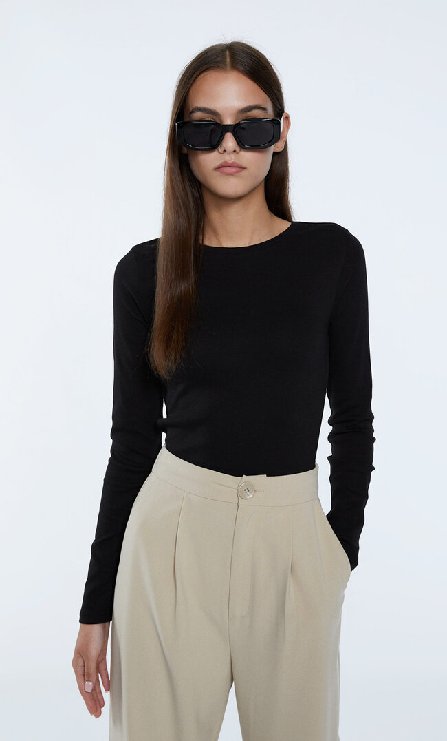 

Stradivarius Basic-Cropped-Shirt Aus Baumwolle Schwarz Xs
