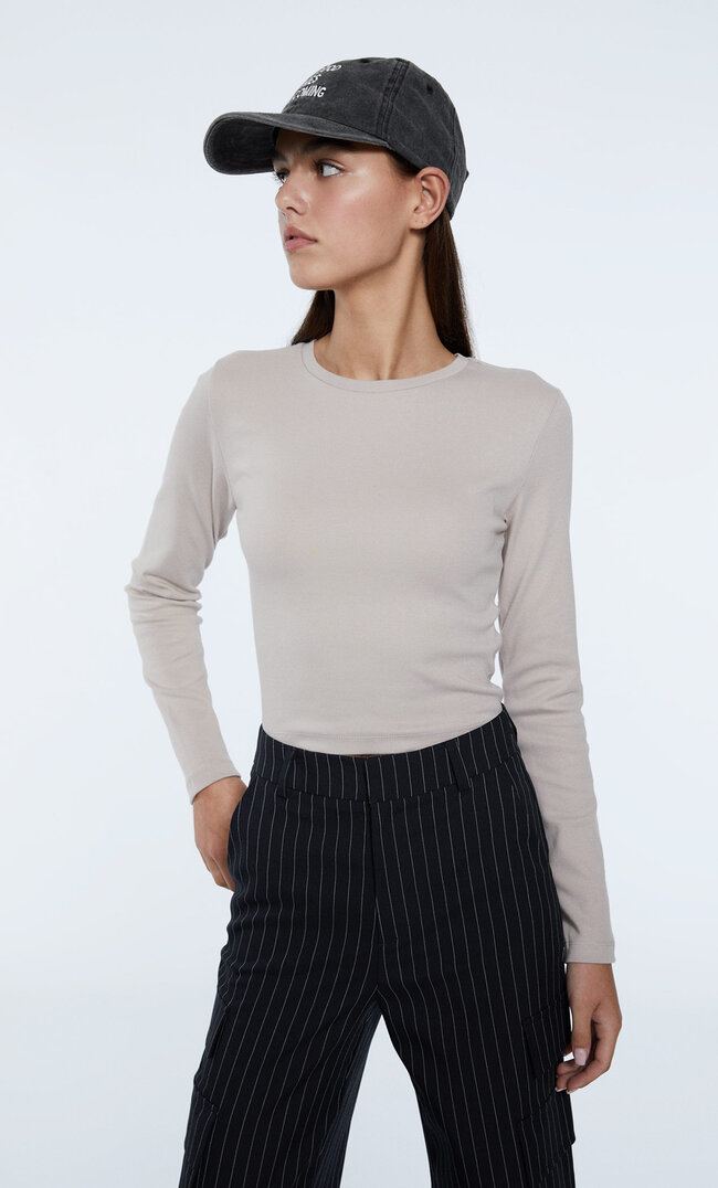 

Stradivarius Basic-Cropped-Shirt Aus Baumwolle Steingrau Xs