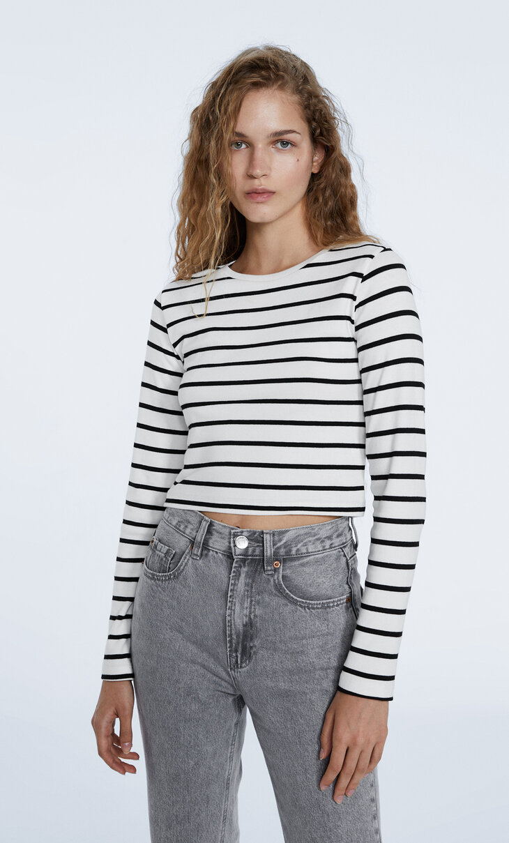 Camiseta manga larga rayas Moda de mujer Stradivarius Colombia