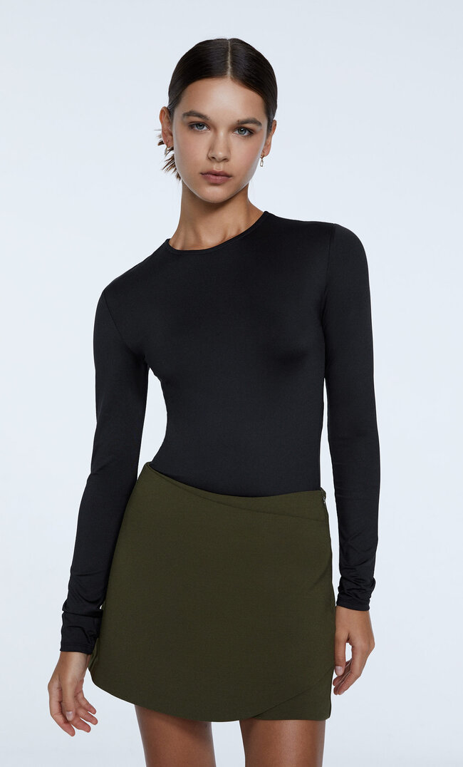 Stradivarius Body Z Długim Rękawem Czarny M