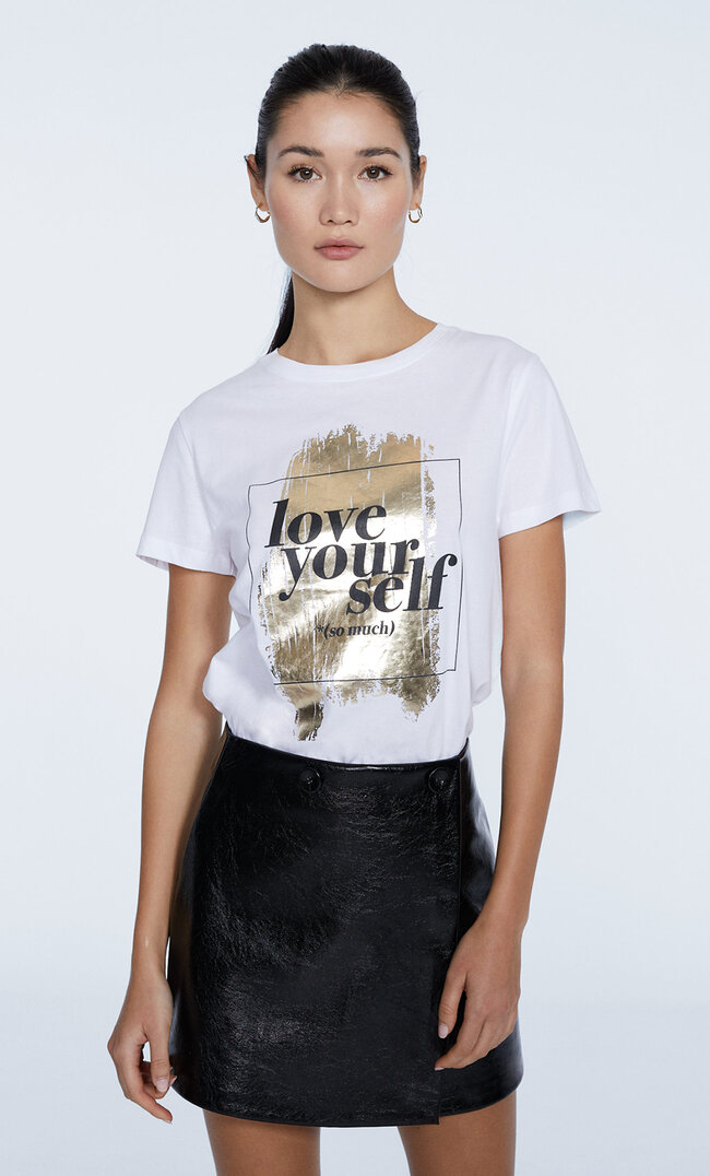 

Stradivarius Shirt Mit Folienprint Weiß Xl