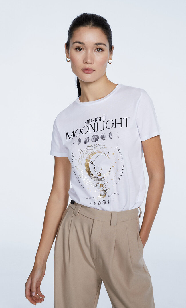 

Stradivarius Koszulka Z Nadrukiem Foil Biały Xs