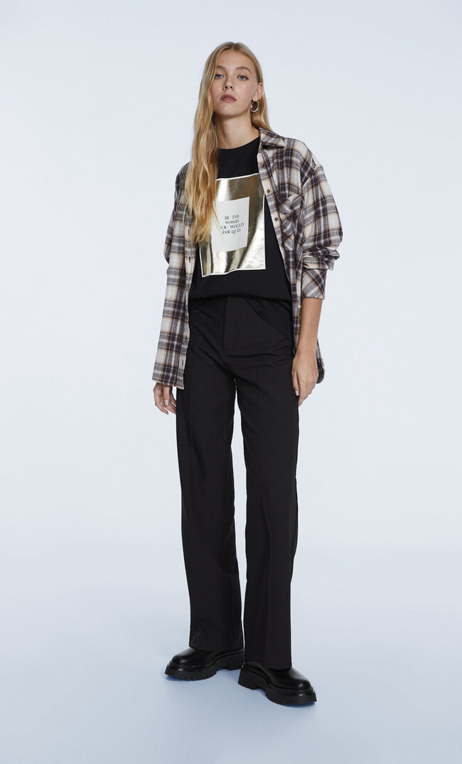 Stradivarius Shirt Mit Folienprint Schwarz Xl