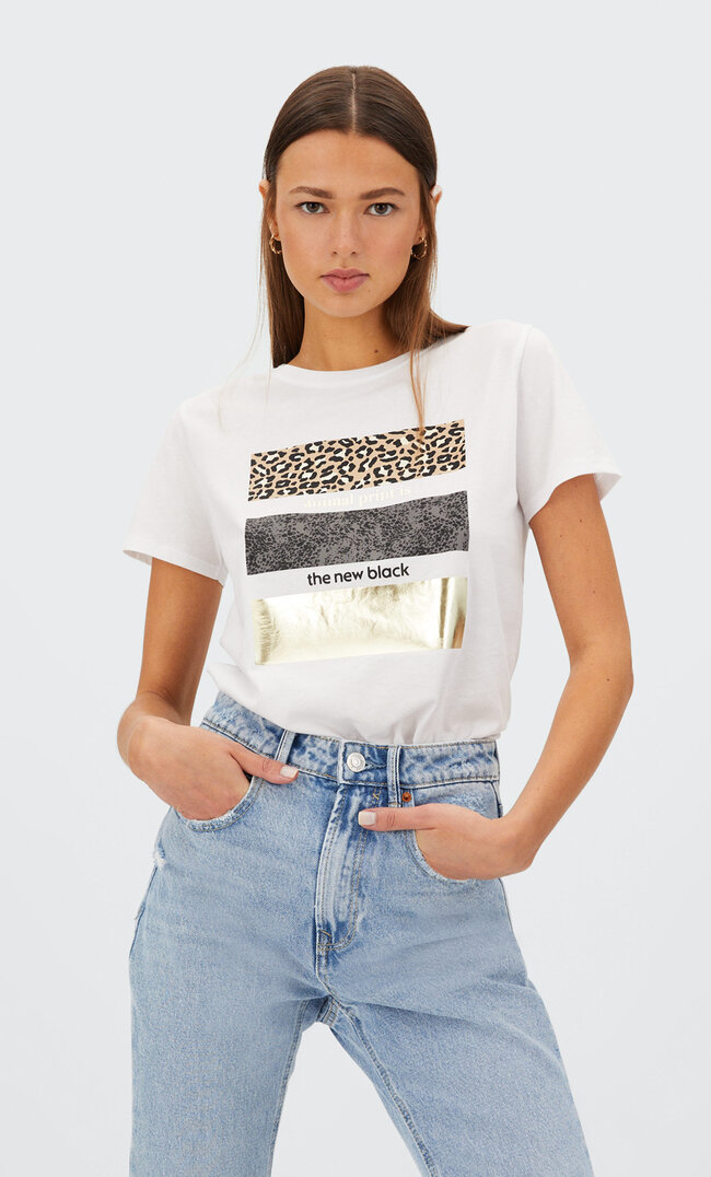 

Stradivarius Shirt Mit Folienprint Weiß M