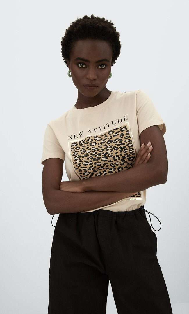 

Stradivarius Shirt Mit Folienprint Beige L