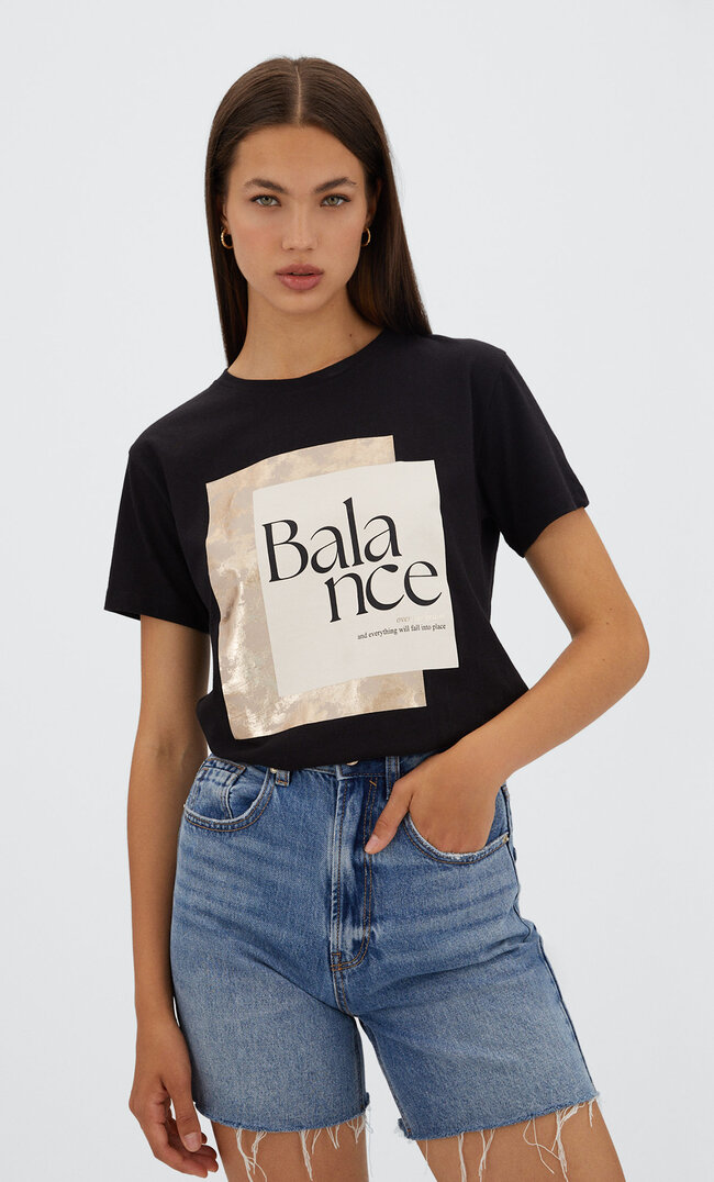 

Stradivarius Shirt Mit Folienprint Schwarz Xs