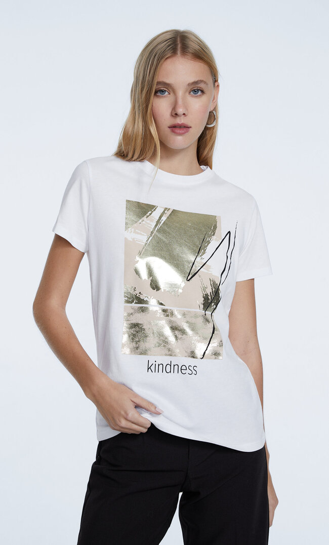 

Stradivarius T-Shirt Mit Folienprint Weiß L