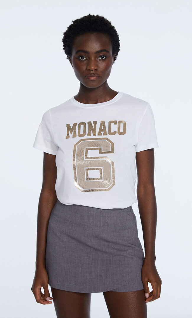 

Stradivarius T-Shirt Imprimé Métallisé Blanc S
