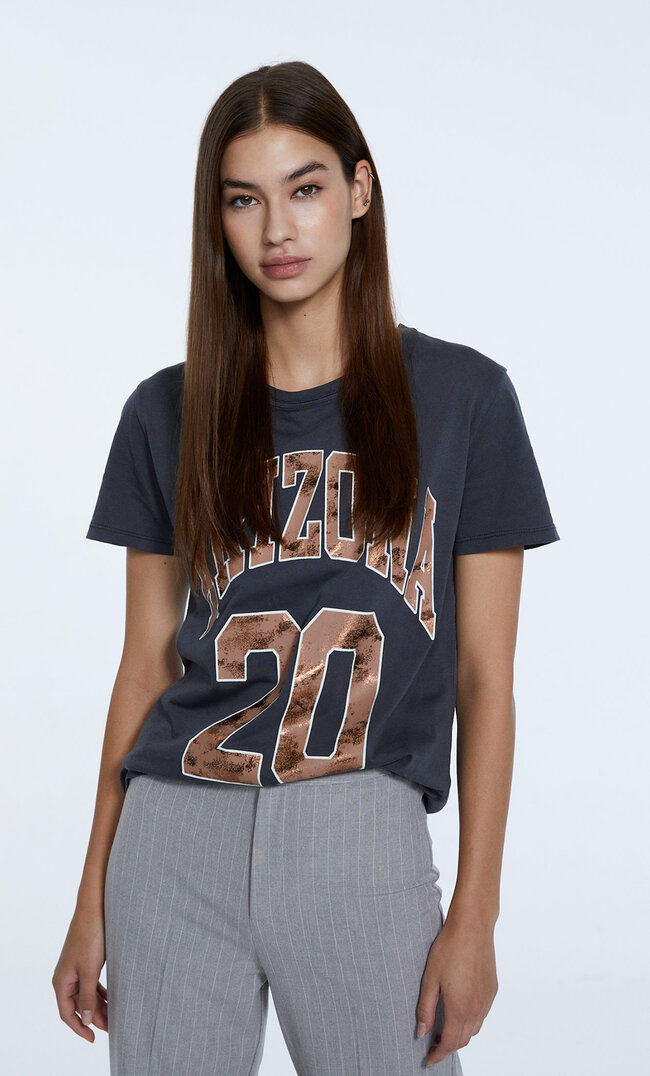 

Stradivarius Shirt Im Acid-Wash-Look Mit Folienprint Graumeliert M