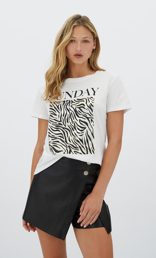 

Stradivarius T-Shirt Imprimé Pelliculé Blanc S
