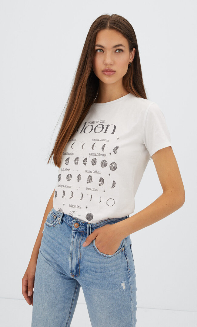 Stradivarius T-Shirt Graphique Blanc M