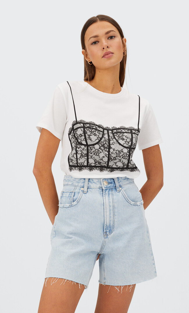 

Stradivarius Bralette-Shirt Mit Print Weiß M