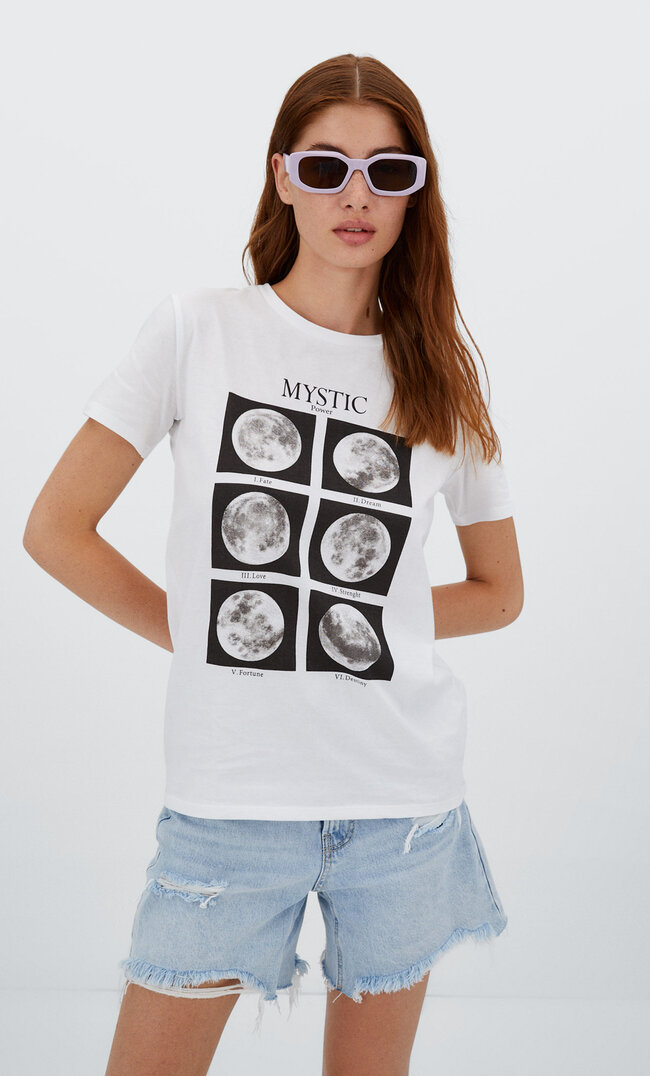 Stradivarius T-Shirt Graphique Blanc M