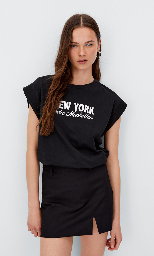 

Stradivarius Shirt Mit Städtemotiv Schwarz L