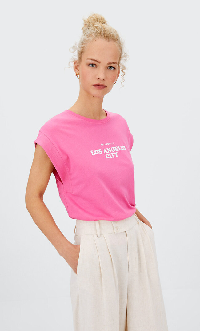 Stradivarius Shirt Mit Städtemotiv Kaugummirosa L