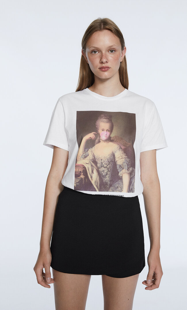 

Stradivarius Shirt Mit Art Collection-Lizenz Weiß L