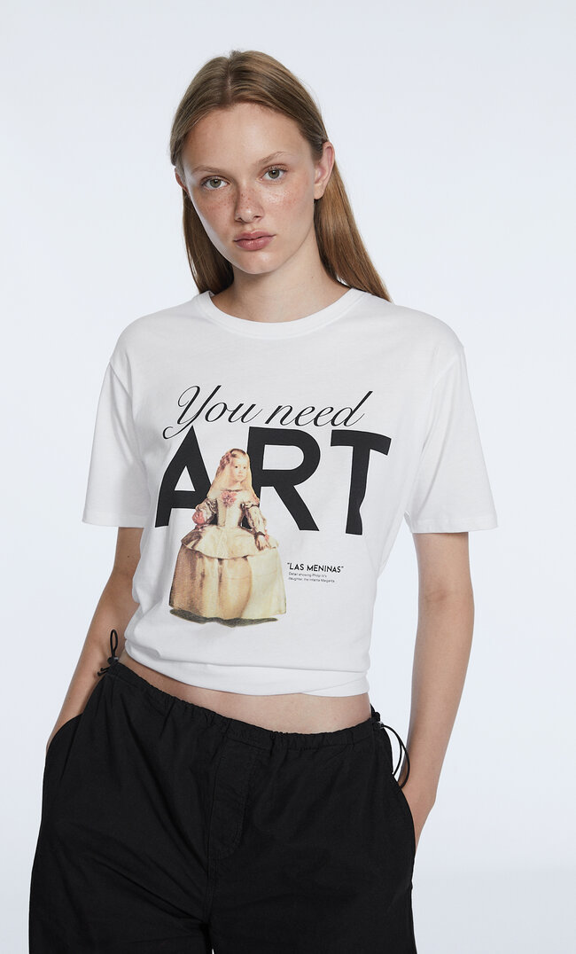 Stradivarius Koszulka Na Licencji Art Collection Biały M