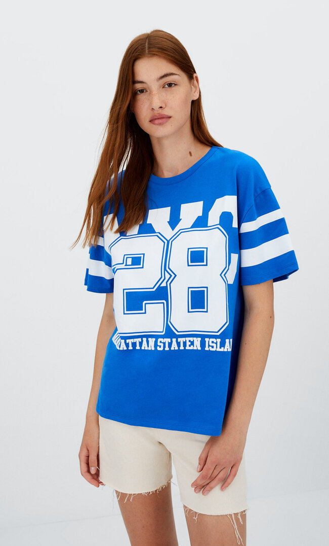 

Stradivarius T-Shirt Imprimé Numéro Bleu Électrique M
