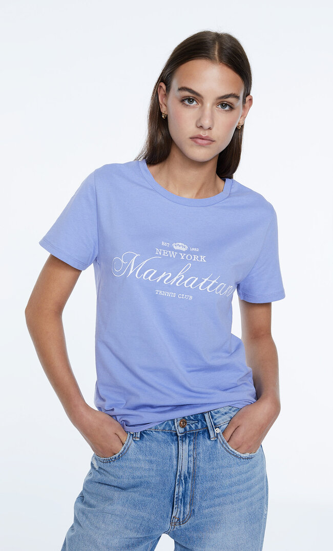 Stradivarius Shirt Mit Stickerei Himmelblau S