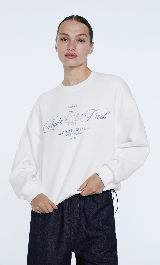 Stradivarius Sweatshirt Mit Stickerei Ecru Xl