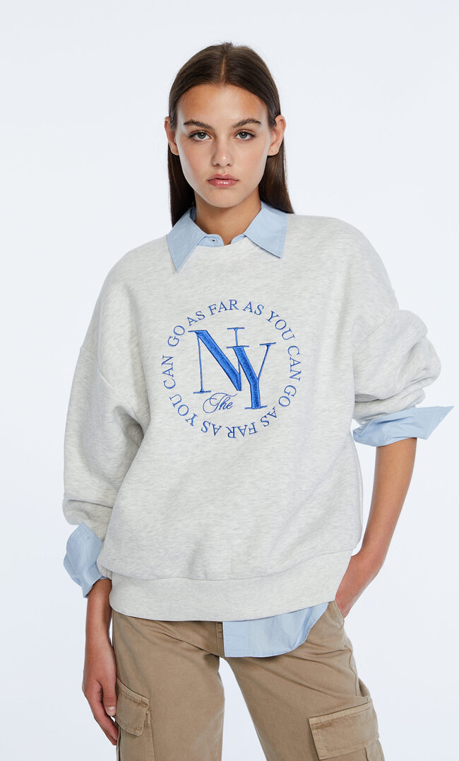 

Stradivarius Sweat Broderie Gris Mélangé L