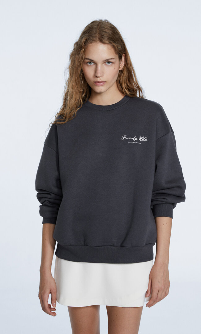 

Stradivarius Haftowana Bluza Ciemnoszary Xl
